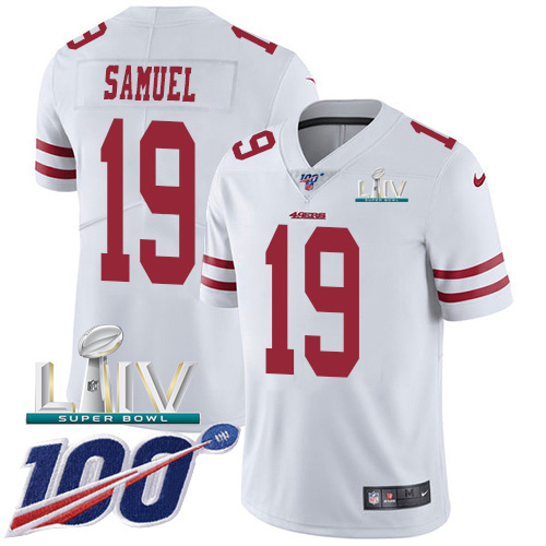 San Francisco 49ers Nike #19 Deebo Samuel White Super Bowl LIV 2020 Youth Stitched NFL 100th Season Vapor Limited Jersey